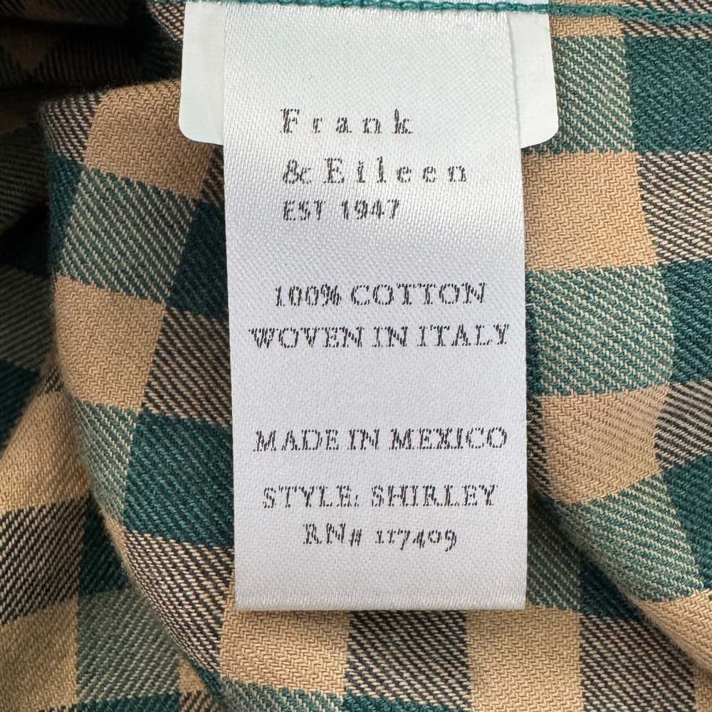 Frank & Eileen Shirley Oversized Button Up Shirt Medium Green Tan Gingham Plaid - Picture 10 of 11